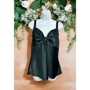 I&D Loungewear Black Cami Top Sz XL Silky Bow Neckline Sleeveless